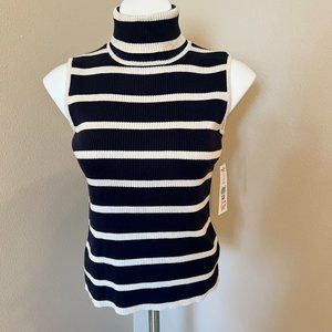 Karen Scott Navy & Cream Sleeveless Turtle Neck Top - Size PS